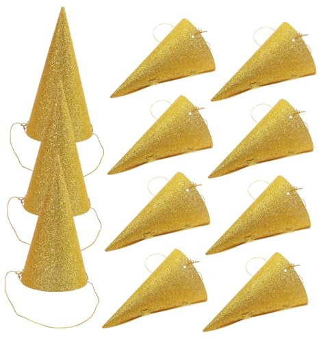 PRETYZOOM 12 Piezas Sombreros de Cumpleaños de Cono Brillo para Adultos Decoraciones de Fiesta Dorado Accesorios Infantiles y Adultos Color Aleatorio
