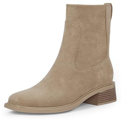 QIY Nude Ankle Boots for Women Low Heel Square Toe Fall Boots Nude Chunky Boot Flat Dress Gilrs Short Suede Tan Ankle Booties with Heel Size 11