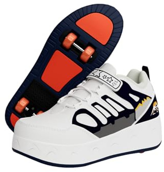 Schuhe mit Rollen für Jungen Mädchen | Rollschuhe Kinder 2-in-1 mit abnehmbaren Rollen | Versenkbare Skateboardschuhe | Leichte Turnschuhe, Verstellbar & rutschfest, blue-37