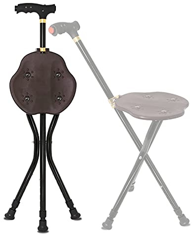 QHLMLL Bastone Pieghevole con Seduta, Bastone da Passeggio Leggero a Tre Gambe Regolabile con Luce a LED, per Anziani, ausili da Viaggio all'aperto
