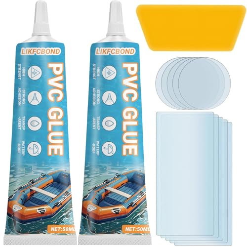 LIKFCBOND Kit Réparation Piscine, Haute Résistance Kits Entretien Spa, Étanche et Transparent, Colle PVC Bouées, Spas Gonflables, Bateaux Gonflables, Revêtements De Piscine Et Kayaks (2x50ML)