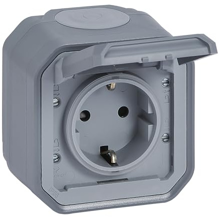 Legrand - Enchufe 16A con contacto lateral de tierra - Plexo - Estanco IP55 - Montaje en superficie - Gris - 069733LE