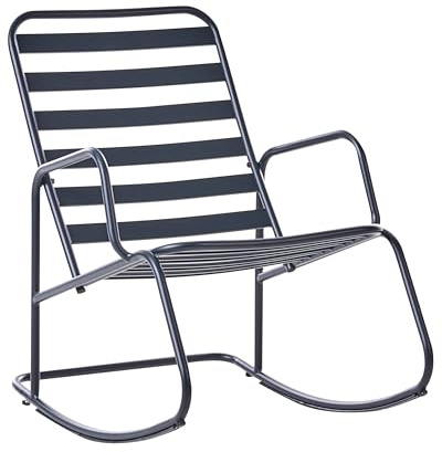 Beliani Silla Mecedora Moderna de Metal para jardín diseño de Listones Exterior Aluminio Negra Turi