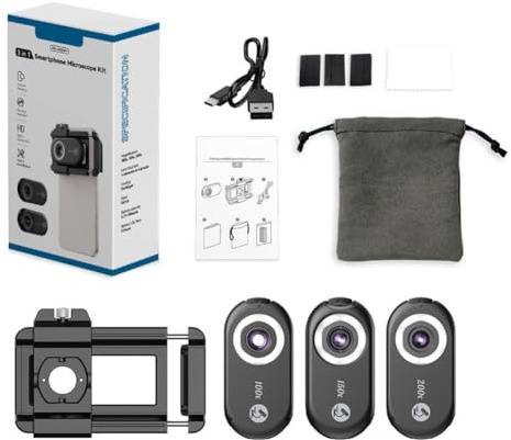 BlissfulAbode Mikroskop lins 3 i 1 mobiltelefon kameralins kit makrolins med LED-ljus