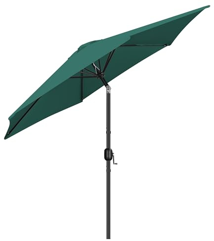 Yaheetech Parasoll, 269 cm, rund, trädgårdsparaply med vev, UV-skydd, terrassparaply, lutbart, vevparaply, UPF 50, för balkong/terrass/marknad/trädgård, utan stativ, mörkgrön