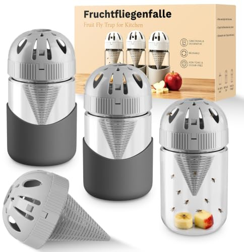 Trampa para moscas de la fruta, juego de 3, trampa para moscas de la fruta para cocina, reutilizable, de cristal, trampa viva para deshacerse permanentemente de molestas moscas de la fruta, decorativa