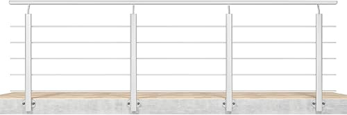 Garde-corps 300cm en alu argent mat, Rampe escalier H.100cm pose latérale | Rambarde main courante 3m argent avec 5 transverses pour balcon, escalier, intérieur et extérieur