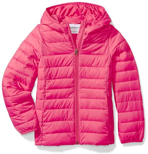 Amazon Essentials Chaqueta Acolchada con Capucha, Plegable, Ligera y Resistente a la Lluvia Niña, Rosa Oscuro, 9 años