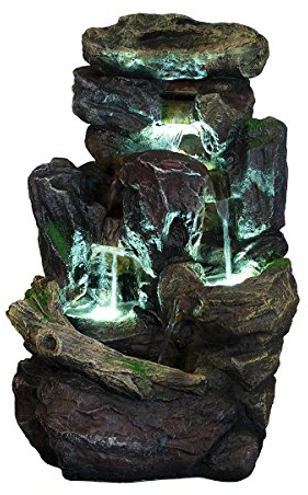 Fontana in pietre XL, muschio, cascata con 3 luci a LED, G53-2913B, (Brunnen8), lampade LED, fontana decorativa con giochi d'acqua,
