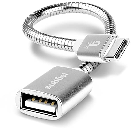 subtel® USB OTG Kabel kompatibel mit Samsung Galaxy S20, S10, S9, S8 / Note 10, 9, 8 / A71, A70, A51, A50, A41, A40, A30s, A20 / A7, A5 OTG Adapter USB C USB Host Kabel Alu On The Go Adapter Silber