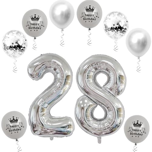 Ballon gonflable XL 28 anniversaires, ballon gonflable chiffre 28, ballon gonflable numéro 28 argent, ballons numéro 28, numéro 28, ballon