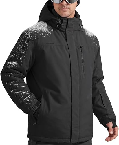 FREE SOLDIER Men's Waterproof Ski Snow Jacket Fleece Lined Warm Winter Rain Jacket with Hood Fully Taped Seams(Black,XL)