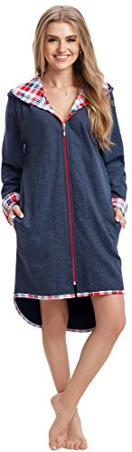 LEVERIE Peignoir de Bain/Robe de Chambre Femme avec Capuche, Mod. 1 bleu foncé, 3XL