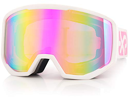 EXP VISION Skibrille für Damen und Herren, Snowboard Brille Schneebrille OTG 100% UV-Schutz Skibrille für brillenträger, Anti-Nebel Snowboard Brille Ski Goggles (Rosa)