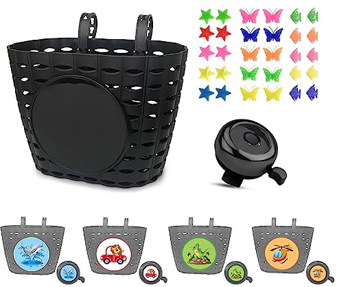 Noviko Kids Bike Basket Boy Bicycle Handlebar Basket with Bell Wheel Spokes for Boys