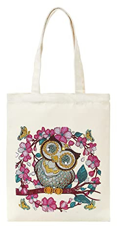 DIY Diamantmålning Tygväska Strassmålning Canvas Shoppingväska för Kvinnor Flicka Håndgjord Konstnärlig Väska med Glitterstenar Creativt Hantverksproj