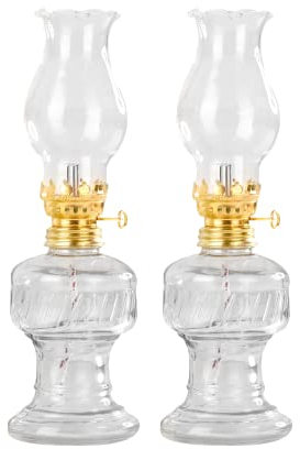2x Öllampe aus Glas mit goldener Drehfassung 21 cm | Petroleumlampe mit Baumwolldocht | Perfekt für die Ideale Hochzeit | Oil lamps perfect for the Wedding day