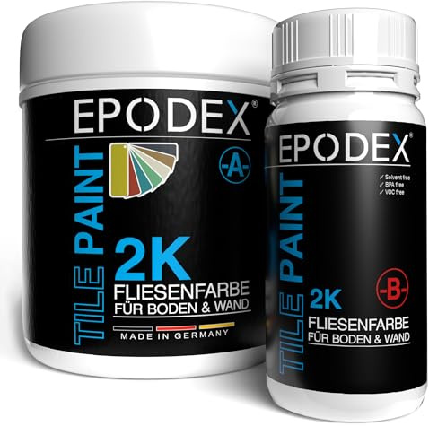 EPODEX 2K Tile Paint for Bathroom, Kitchen & More, Abrasion-Resistant, Waterproof, For Floor & Wall Tiles, 1.8kg - 7m² for 2 coats - Platinum Grey - Pastel