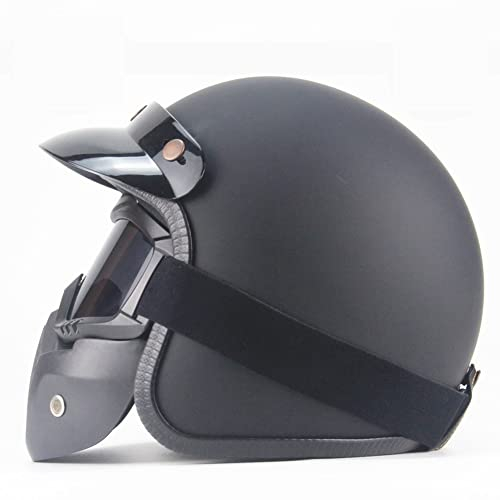 Ruiqieor Retro Jethelm Motorradhelm Rollerhelm Halbschalenhelm Scooter Motorrad Mofa-Helm Halbhelm Kappe Halbschalenhelm Für Jungen Und Mädchen (Matte Black,XL-60-61cm)