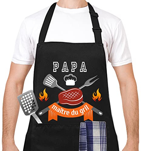 Yontree Tablier Cuisine pour Homme Tabliers de Cuisine Réglable avec 2 Poches Tablier Barbecue Imperméable pour Homme Cadeau pour Fête des Pères