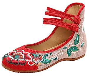 CLSSLVVBN Bailarinas versátiles para mujer, transpirables y duraderas, elegantes, de lino, para mujer, bailarinas, zapatos nuevos bordados, rojo, treinta y ocho
