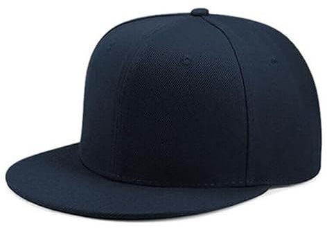 Boolavard Klassische Snapback-Mütze, Mütze, Hip-Hop-Stil, Flacher Schirm, blanko, einfarbig, verstellbare Größe (Navy Blau)