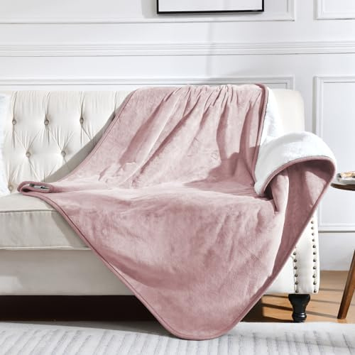Yaning Manta impermeable para cama, sofá, manta suave a prueba de orina para perros, cachorros, gatos, manta reversible de forro polar Sherpa para protector de muebles (rosa polvoriento, 50 x 60