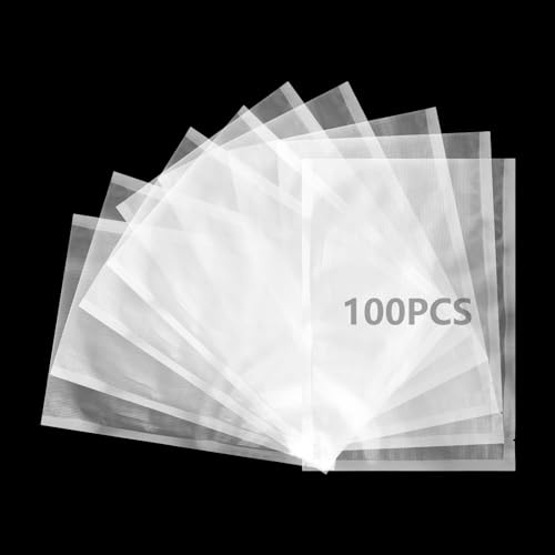 ASelected 100Pcs Vacuum Food Sealer Bags, 20x30cm Thick Embossed Bags Textured Vacuum Sealer Bags, BPA Free, Pre-Cut Bag for Food Storage Sous Vide Cooking