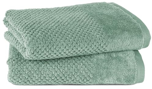 Pure Label 2-TLG. Handtücher Set mit Aufhängeschlaufen aus 100% Baumwolle, saugstark, weich und Oeko-TEX Zertifiziert - 2er Pack Handtücher 50x100 cm aus feinster Baumwolle, Grün - Salbeigrün