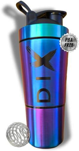 DIX SHAKER proteine 750 ml ✗ In acciaio inossidabile con scomparto da 60 grammi per polveri ✗ Bottiglia sportiva ✗ Senza BPA - (MULTICOLOR)