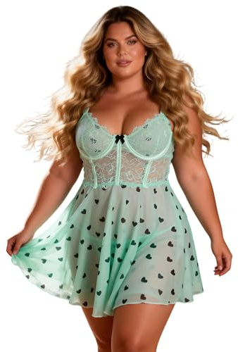 ohyeahlady Camicia da Notte Donna Estiva Curvy Pizzo Mini Abito Elastica Senza Schienale Vestito Aderente Corto Elegante Taglie Forti Mini Dress Pigiama Backless Vestaglia con Perizoma Blu,XL