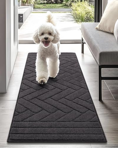 Biscpro Felpudo Interior Largo 50x120cm Lavable Antideslizante Absorbente de Agua Alfombra para Pasillo Felpudo para Perro Entrada Pasillo Cocina-Gris Charbon