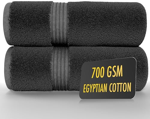ALSAP Charcoal Bath Towels Set Of 2 (130x70cm) – 700 GSM Super Absorbent Egyptian Cotton Bath Sheets – Hotel Quality Quick Dry Bathroom Towels for Home, Spa, Gym, Beach & Swimming Pool