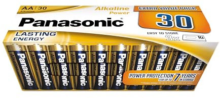 30 Pilas AA Panasonic, Mignon, LR6, 1,5 V, protección contra Fugas, 7 años de Almacenamiento, Mejor para mandos a Distancia, básculas, Relojes, energía Duradera y fiable