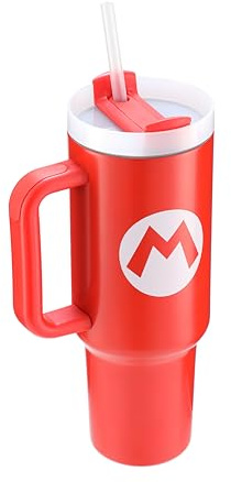 Pyramid International Super Mario - Bicchiere da 1200 ml, con cannuccia e coperchio, isolamento sottovuoto a doppia parete, garantisce freddo fino a 11 ore, caldo fino a 7 ore, senza BPA