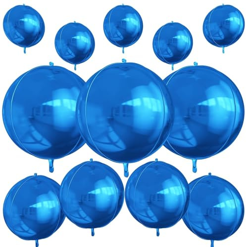 12 st mörkblå runda folieballonger, 56 cm 38 cm 25 cm 4D heliumbollballong, metallisk blå folieballong för födelsedag examen bröllopsdag nyårsafton disco bal festdekorationer