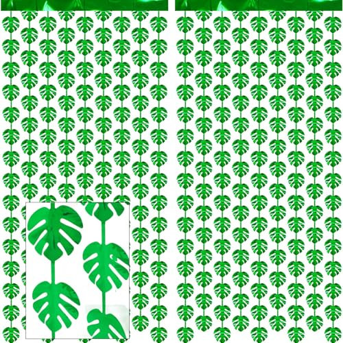 IHLOOTD Party Vorhang Grün, 2 Stück Vorhang Glitzer Party Grün, Glitzervorhang Lametta Grüner, Grünblatt Folien Vorhänge, Fransenvorhang Set, Tinsel Curtain Green für Tür Fenster, Wand, Hintergrund