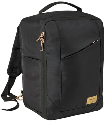 Cabin Max Manhattan 40x30x20 cm Handgepäck Rucksack – 24 L Reiserucksack aus recyceltem RPET – Wizz Air & Ryanair Untersitz Tasche – Flugzeug Handgepäck Backpack für Reisen (Schwarz/Gold)
