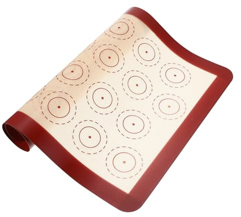 Genérico Tapete de Silicona para Hornear Macarrones 420x295mm Resistente al Calor Alfombrilla Antiadherente Roja 24 Círculos para Repostería y Bandeja Práctica de Cocina