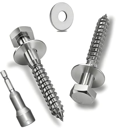 Ezitruz Viti esagonali per legno M8 x 70 mm, 12 viti esagonali con rondelle in acciaio inox A2 V2A, viti a chiave DIN 571, con chiave a bussola per riparazione di mobili in legno