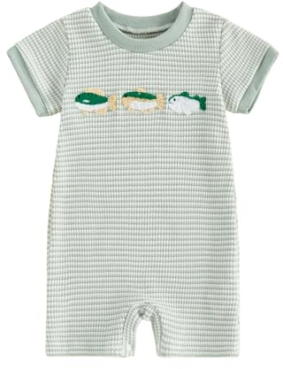 Ardougudougu Infant Baby Boy Short Sleeve Romper Jumpsuit Pants Deer Duck Waffle Knit Outfit Summer One Piece Clothes