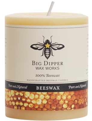 Big Dipper Wax Works 100% Pure Beeswax Pillar Candles (1 Pack) – 3 x 3.5 Handmade in USA, Long Burning Clean Soot-Free, Natural Honey Aroma, Eco-Friendly Cotton Wick, Home Décor & Meditation