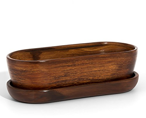 Ecoceramik Keramik Blumentopf Blumenschale Kakteenschale Untersetzer Kakteen Bonsai Sukkulenten oval L 29 cm