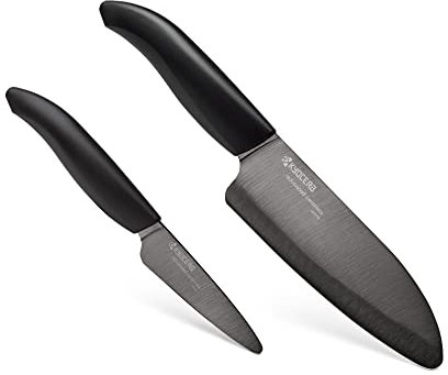 Kyocera Revolution Series Paring and Santoku Knife Set, Black Blade, 5.5, 3