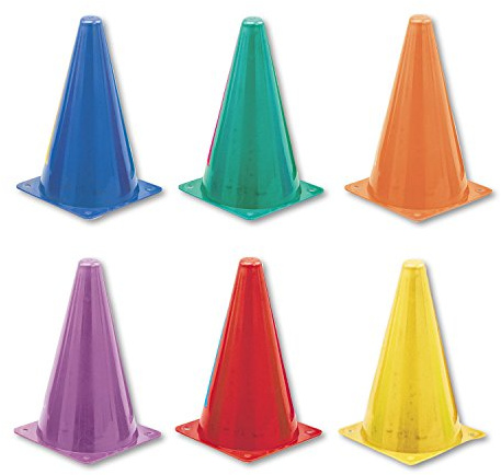Champion Sports Field Marker Cones – 9 High, Assorted Colors: Red, Orange, Yellow, Green, Blue, Purple – Set of 6