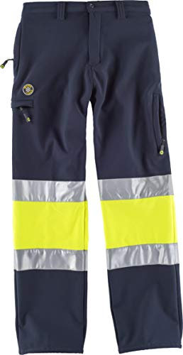 Work Team Pantalón Workshell Combinado Alta Visibilidad y Cintas Reflectantes Hombre Marino+Amarillo A.V. M