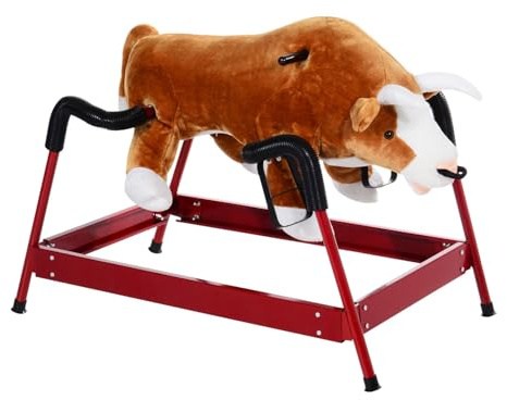 Qaba Kids Spring Rocking Horse Rodeo Bull Style with Realistic Sounds for Children Over 3 Years Old