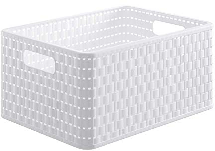 Rotho Country Scatola di Conservazione in Rattan-Look, Plastica (PP) senza BPA, Bianco, A4/18 L, 36.8 x 27.8 x 19.1 cm