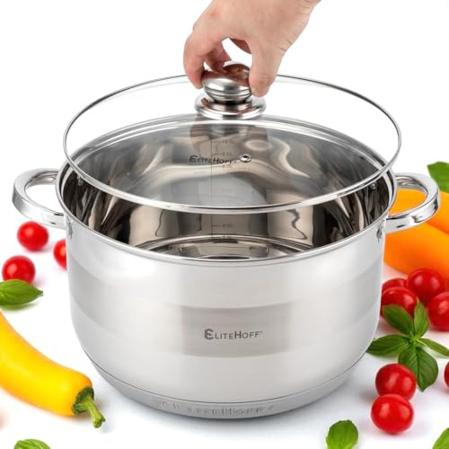 EliteHoff Kochtopf, 7-Lagen Edelstahl Topf Induktion Kochtöpfe Nudeltopf Suppentopf mit Glasdeckel für alle Herdarten Spülmaschinenfest (12.3L - 30 cm)