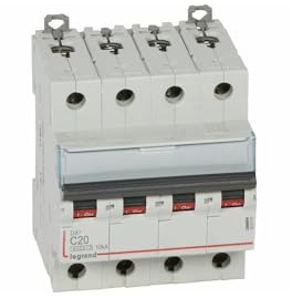 407899 Disjoncteur tétrapolaire 20A - 4P Courbe C - 6/10kA - À vis - Legrand DX3